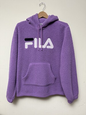 FILA Purple Sherpa Hoodie Jacket Pullover Size Large Big Embroidered Spell  Out
