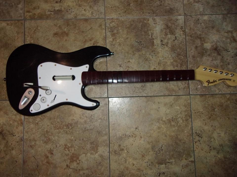 NINTENDO WII LOT 2 WIRELESS GUITARS FENDER DONGLES ROCK BAND GAME LOT RB2 BEATLE - Image 2 of 4