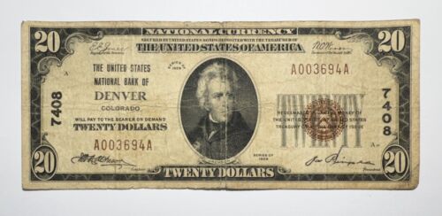 1929 $20 The United States NB Of Denver, Colorado National Currency S/N 3694