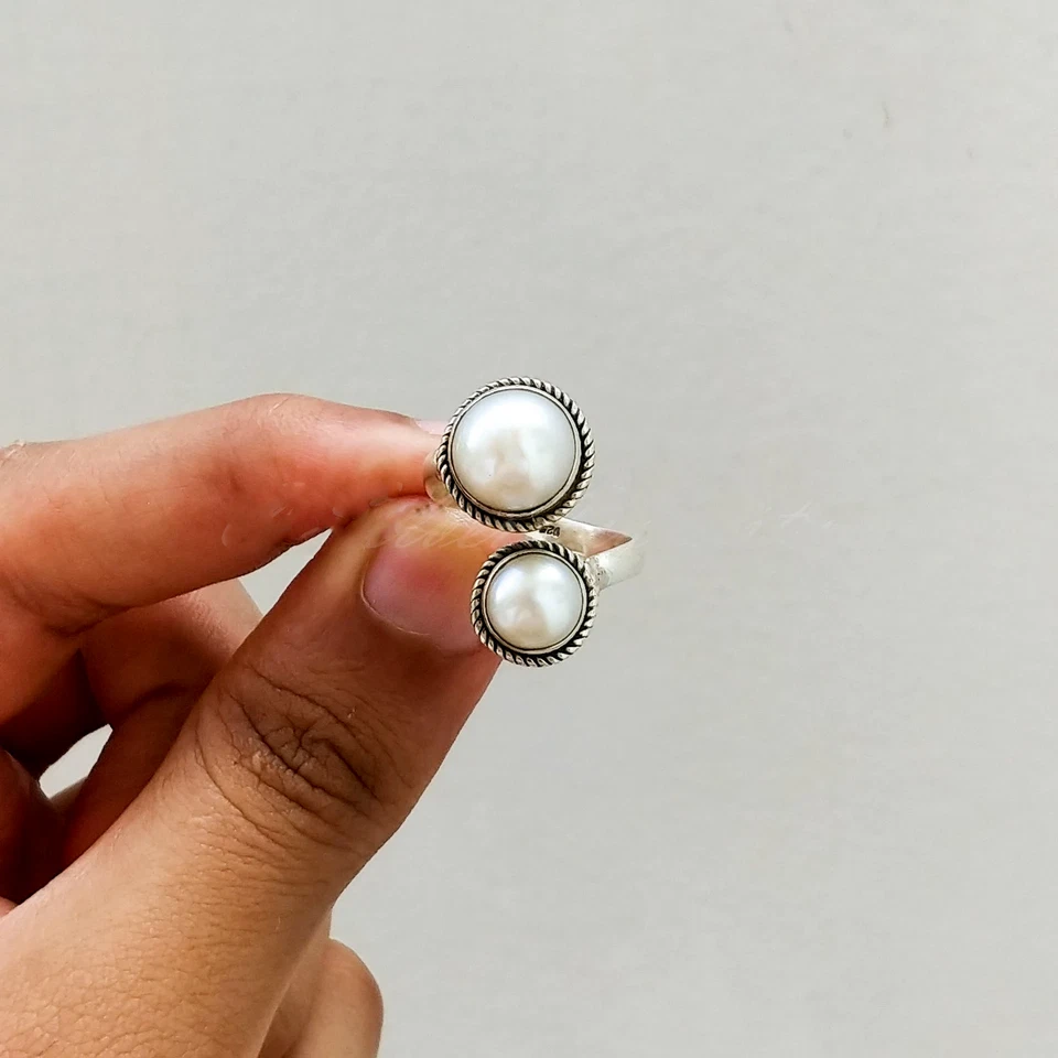 Pearl Solid 925 Sterling Silver Statement Handmade Lovely Ring, All Size M1297 - Image 3 of 4