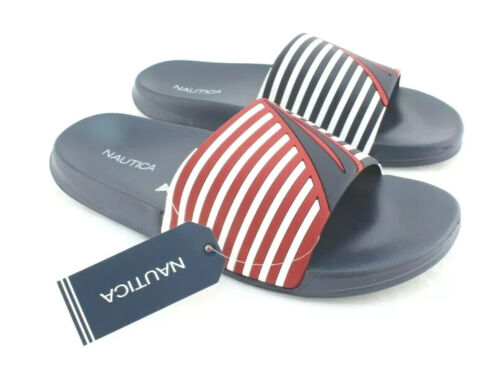 NWT Nautica Size 9 Port Americana Red White & Blue Stripe Women's Slides SANDALS