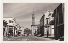 FOTO POSTAL REAL TEPIC AVENIDA MÉXICO POR RIVERA 1952 A ADAMS, ROBLE REAL MI
