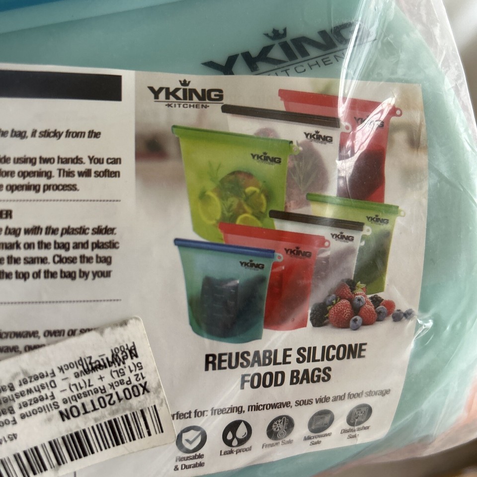 12PCS Reusable Thick Silicone Food Storage bags Zip Lock Freezer bag