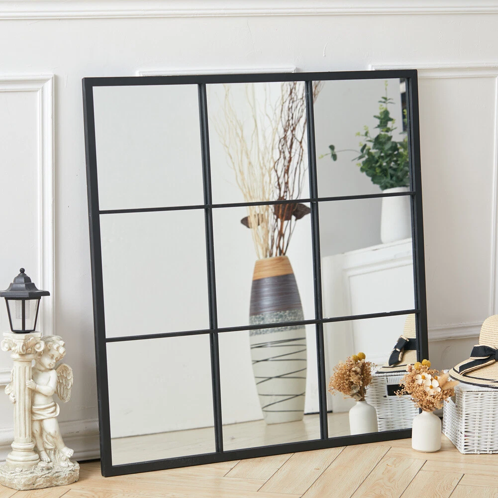 90x90CM Rustic Look Window Style Square Mirror Hallway Bedroom Home Wall Mounted