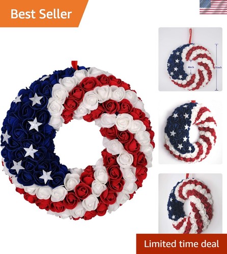 Independence Day Decor - Bright 13'' Patriotic Wreath for Front Door or Wall