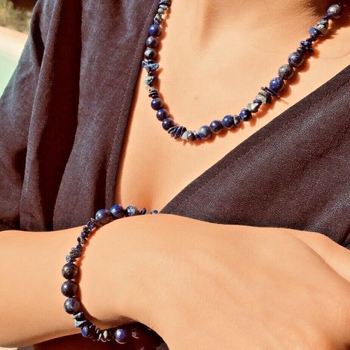 Parure Bijou Lapis Lazuli Naturelle - Collier & Bracelet - Neuf Avec étiquettes