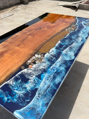 Ocean Wave Epoxy Resin Dining Table Top Modern Arts Furniture Home & Garden Deco - Video 1 of 1