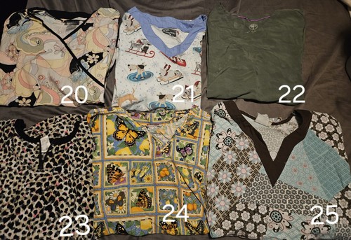 Women's Multicolor Patterned Solid Scrub Tops Medical Lot of 8