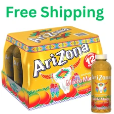 AriZona Mucho Mango Juice 16oz x12 Cans – Natural, No Preservatives, Sweet.
