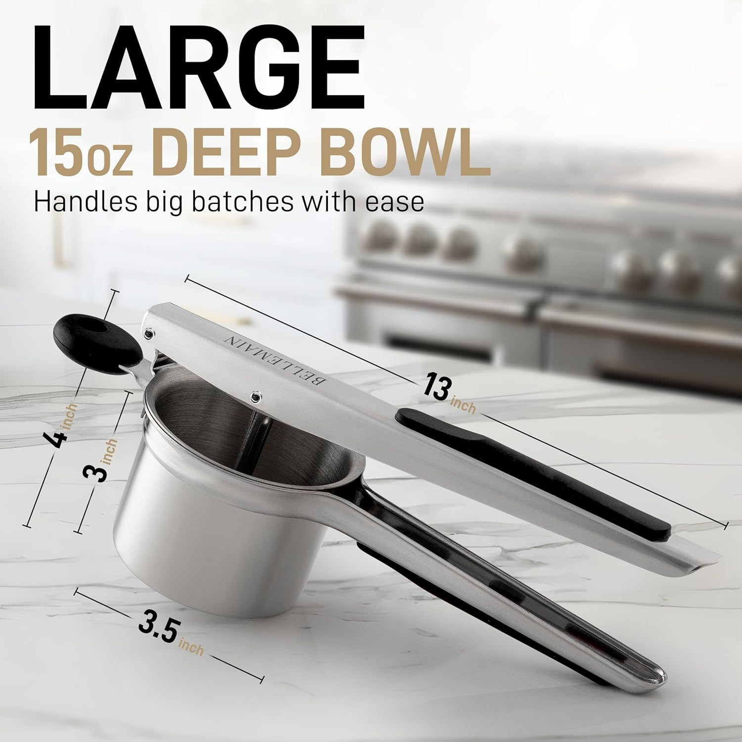 Bellemain 15Oz Large Potato Ricer for Mashed Potatoes, Stainless Steel Mashed Po