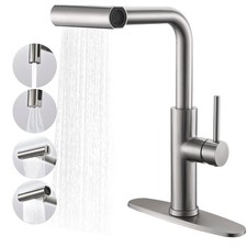 Waterfall Kitchen Faucet with Pull Down Sprayer, 4 Modes Sweep/Stream/Waterf...