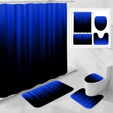 4 Pcs Royal Blue and Black Gradient Shower Curtain Set with Rugs and Toilet Lid