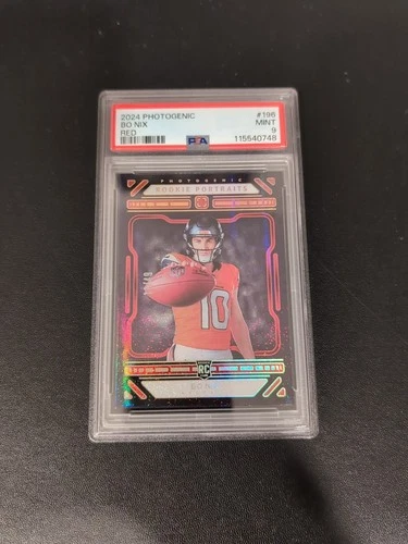 2024 Panini Photogenic Bo Nix #196 Red /49, Rookie Portraits PSA 9 Low Pop No 10