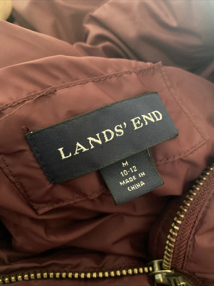 Women’s Lands End Long Goose Down Puffer Jacket Coat Size Medium 10-12 Hood EUC - Image 3 of 4