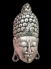 ChiselCraft Large Asian Art Wooden Buddha ,hand made & painted Silver style 50cm