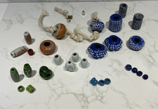 Lot of 29 Beautiful Macram  Ceramic Pottery Beads Handmade Glazed Vtg 1970s