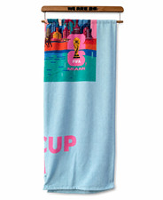 Toalla de playa Copa Mundial de la FIFA Miami 30x60 algodón suave estampado azul claro