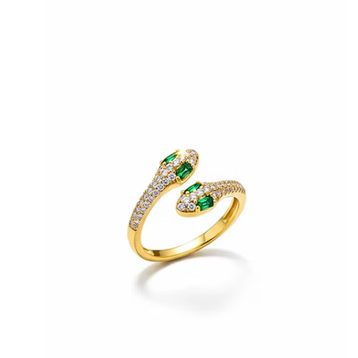 2.23 Ct Emerald Cut Simulated Emerald 14k Yellow Gold Plated Snake Bypass Ring
