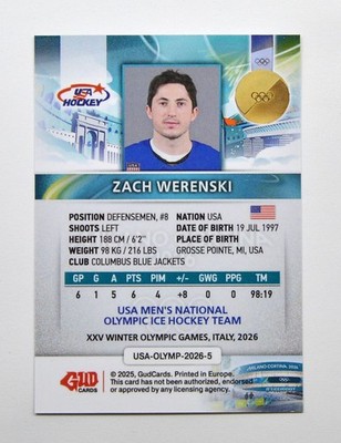 2026 GudCards Olympics Team USA #5 Zach Werenski | eBay