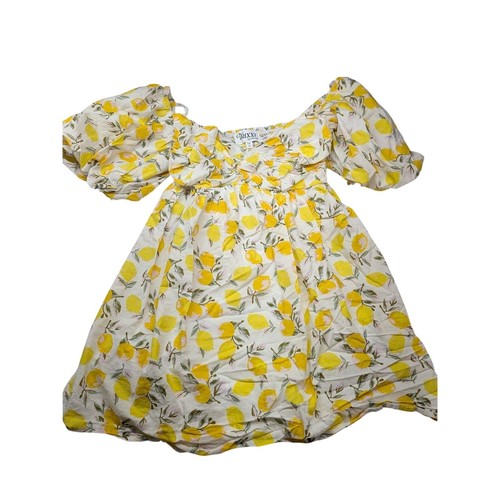 Trixxi Los Angeles Lemon Print Puff Sleeve Mini Dress Yellow White Medium