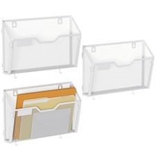 3 PCS White Mesh File Holders Wall Mounted Metal Hanging Organizer 12.6 Inch