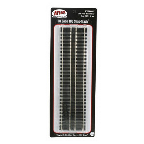 Atlas 0821 HO Scale Code 100 Neusilber 9" gerades Schnappgleis (6er Pack) | Zustand: New