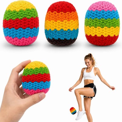 3-Pack Premium Handmade Knitted Hacky Sack Footbags for Adults & Teens