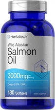 Wild Alaskan Salmon Fish Oil | 180 Softgel Capsules | Gluten Free, Non-Gmo | Hig