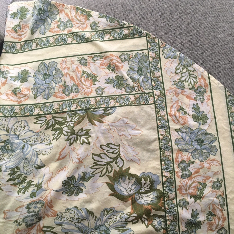 April Cornell Oval Tablecloth Pale Blue Flowers 71" Diameter Cotton Yellow Blue - Image 3 of 4