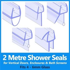 2m Vertical Shower Door Enclosure Strip, Fits 4 5 6mm Glass, Seals Gaps to 25mm