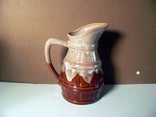 French 1Ltr Vintage Ceramic Water Pitcher  Wine And Barrel Jug  Lisieux 20cm