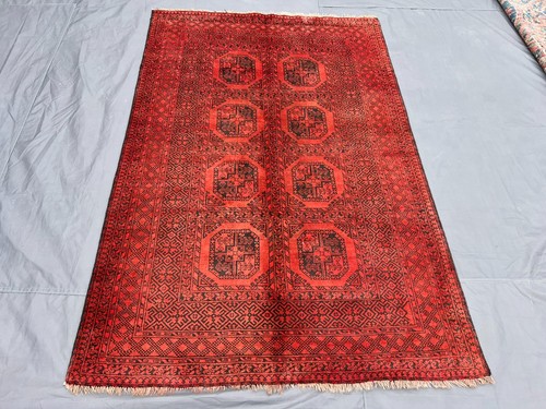 4'5x6'8 Ft Vintage Handknotted Turkoman Bokhara Gul Wool Area Rug