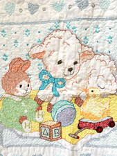 Baby Blanket Quilt Cute Easter Embroidered Animals Lamb Bunny Duck 32"x41"
