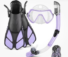 Mask Fin Snorkel Set, Traveling Size Snorkeling Gear For Adults lavender new .