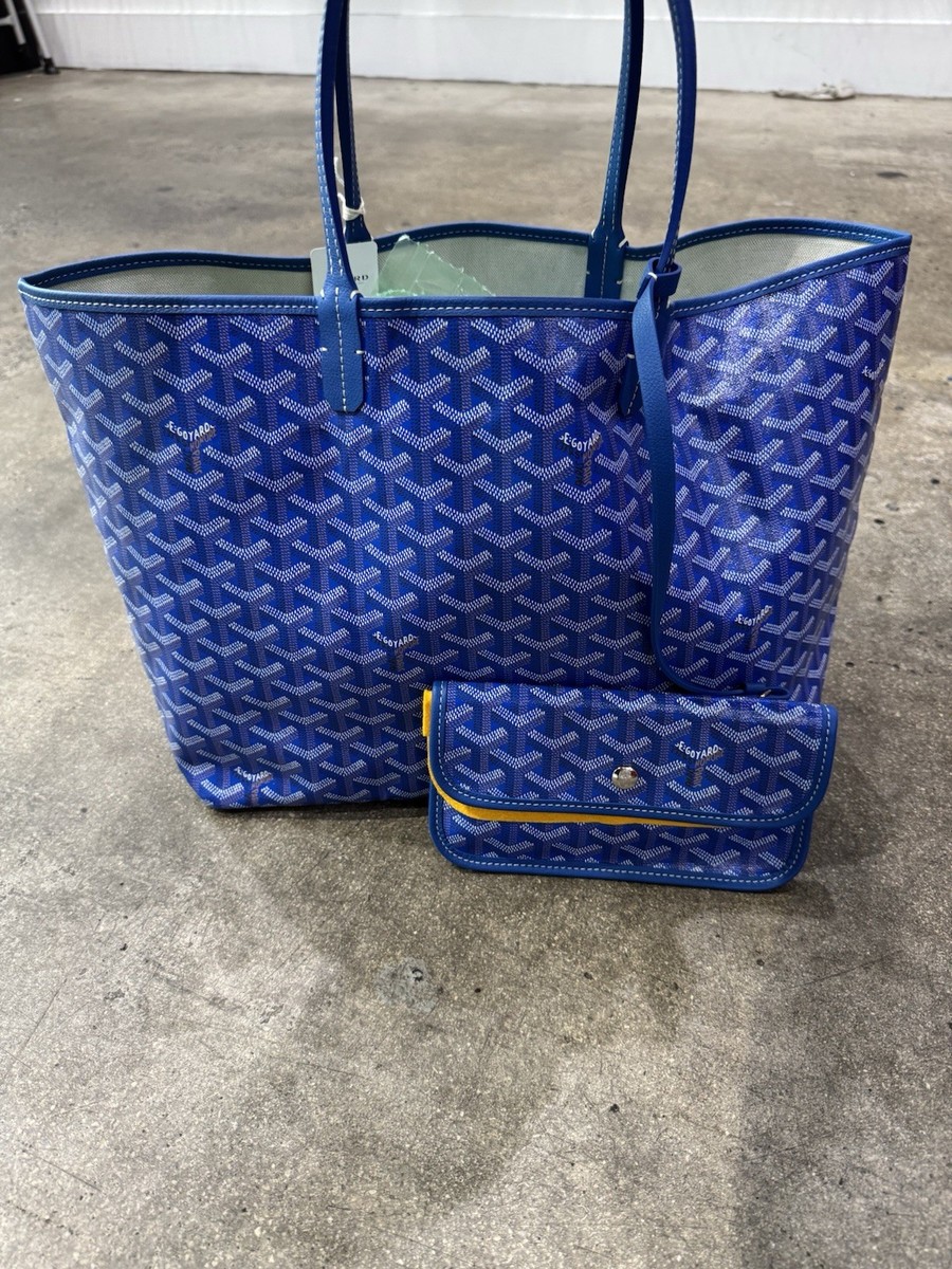 Goyard Goyardine Saint Louis GM Blue Canvas Leather Tote Handbag