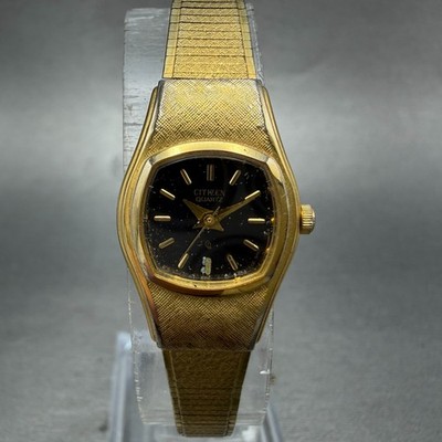 Citizen CQ Watch Women 17mm Black Dial Gold Tone Round 2951-S07581 New Battery