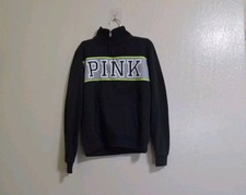 Victoria s Secret PINK Black Collared Half Zip Pullover Sweatshirt XS Logo