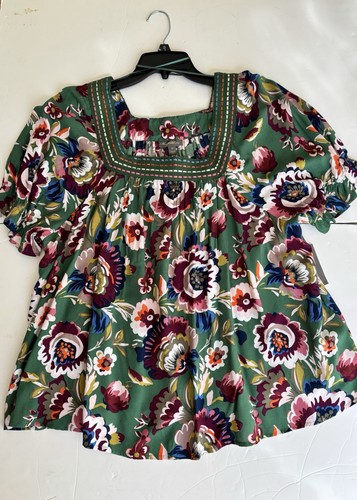 Style & Co Damen Top Übergröße Blütengrün Häkel Eckiger Ausschnitt Blumen Bluse
