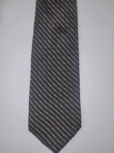 BROOKS BASICS Pure Silk Necktie Tie Geometric Blue & Green Made In USA - Picture 3 of 5