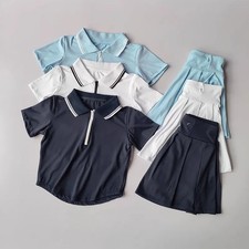 Women's 2-Piece Sports Tennis Sets Polo Sports Suit Stretchy Workout Shirt Outfi