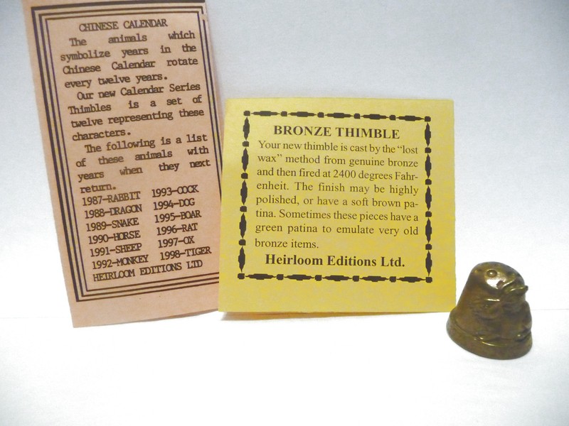 THIMBLE VTG BRONZE HEIRLOOM EDITIONS CHINESE CALENDAR "YEAR OF THE RABBIT " HTF
