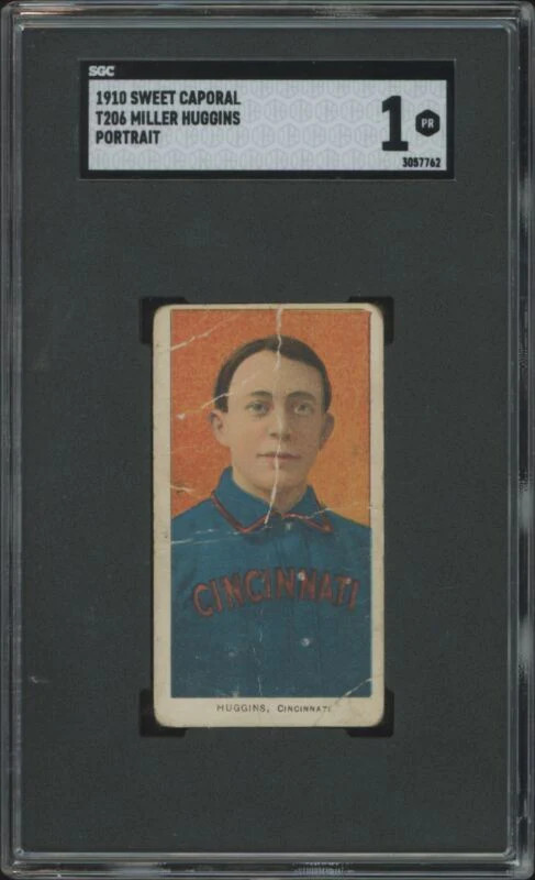 1909 T206 MILLER HUGGINS POOR PORTRAIT SWEET CAPORAL 350 HOF SGC 1 REDS