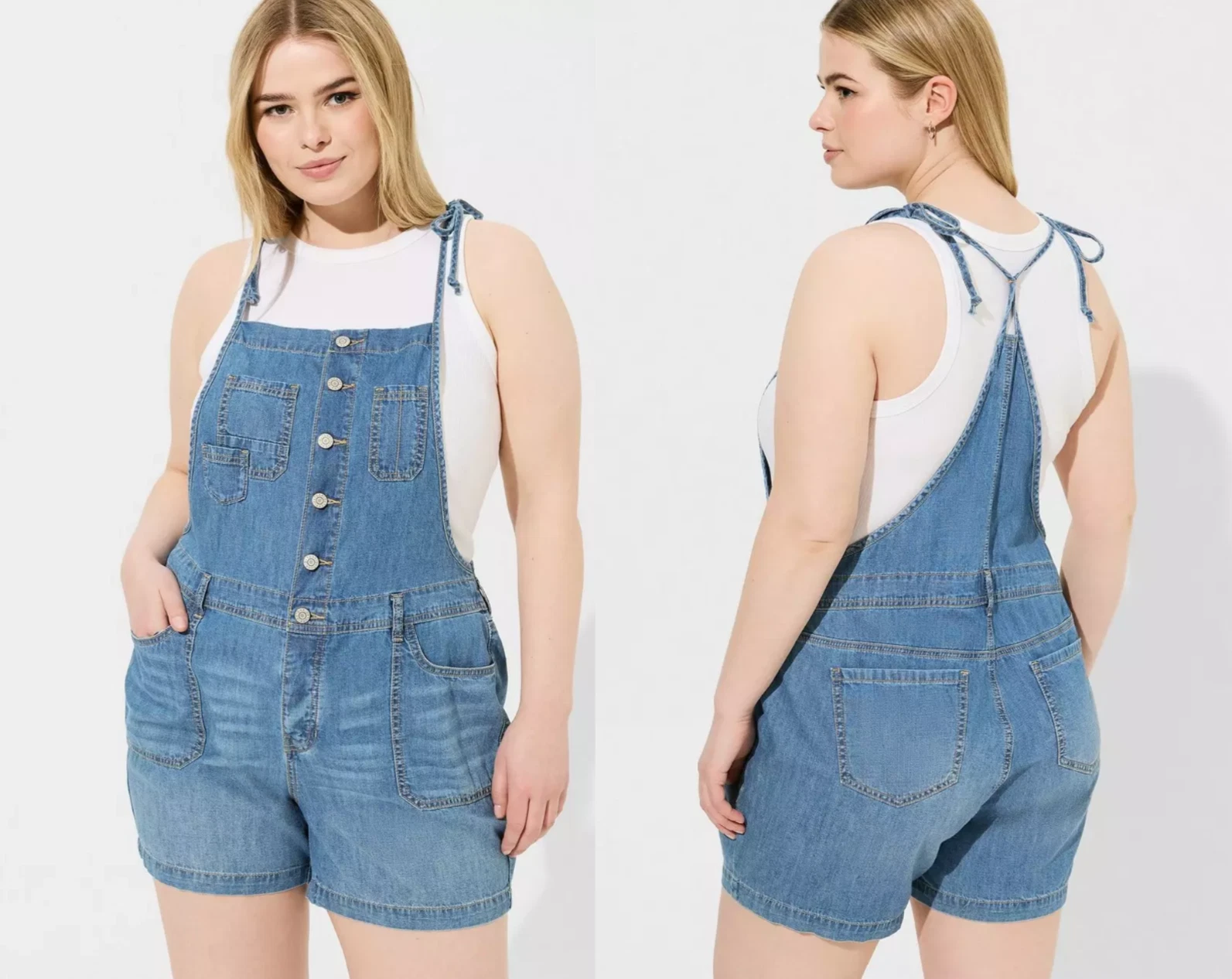 NWT TORRID 5 Inch Lightweight Denim Shortall in Medium Wash Size 16