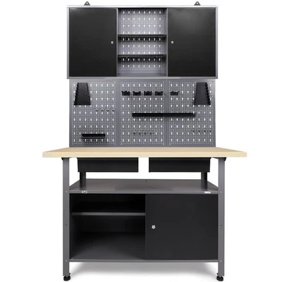 Werkstatt Set Werkbank Metall 120 cm 1x Werkzeugschrank - Lochwand Haken Ondis24