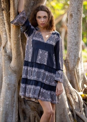 Bindu Salma Black Pattern Women's Mini Dress