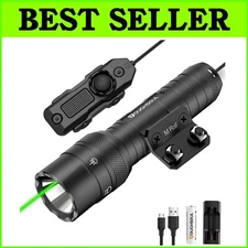 1250 Lumens Rechargeable Tactical Flashlight with Green Laser - Mlok Compatible