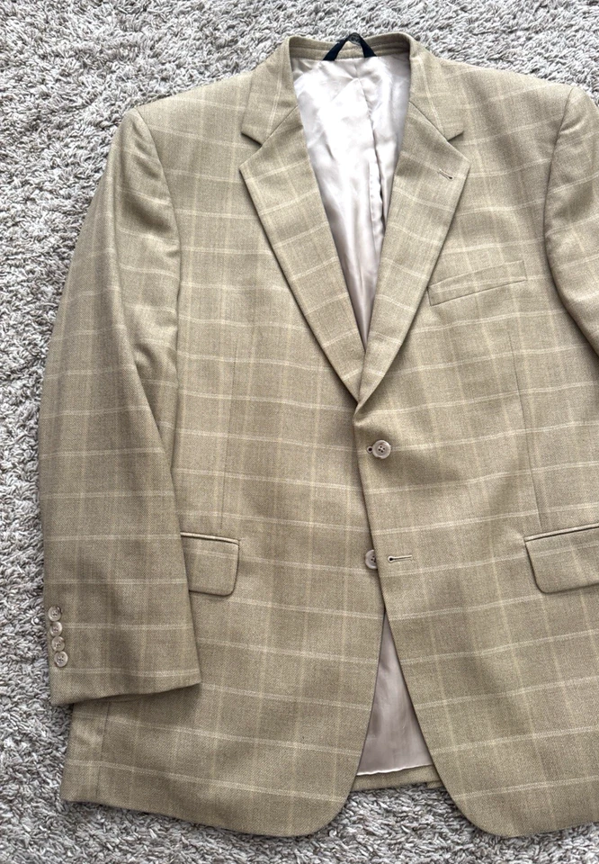 Jos. A. Traje Chaqueta Abrigo Bank Signature Para Hombre 46R Lana Cuadros Arena/Bronceado 2 Botones Foto 2 de 4