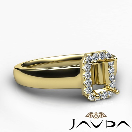 Emerald Diamond Engagement Filigree Shank Halo Pave Set Semi Mount Ring 0.20Ctw. - Picture 6 of 29