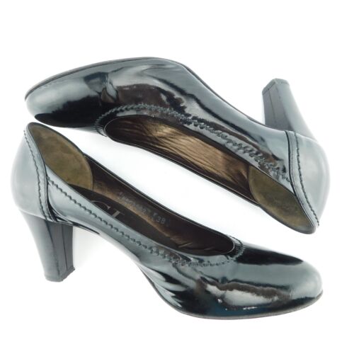 ATTILIO GIUSTI LEOMBRUNI AGL Size 7.5 Black Patent Heels Pumps Shoes 38 Eur - Picture 4 of 8