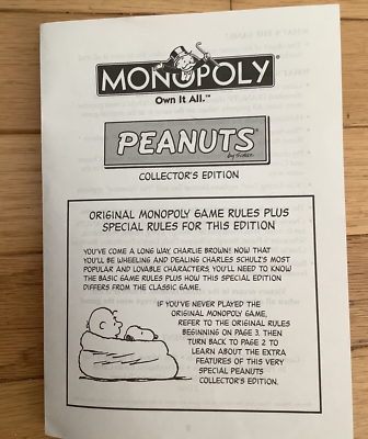 Peanuts Snoopy Collector's Edition Monopoly - Missing 1 Card